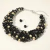Fashnzfab Faceted Beaded Collar Statement Necklace - Black, Clear In Black