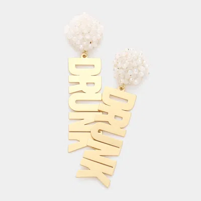 Fashnzfab Faceted Beaded Dome Metal Drunk Message Link Dangle Earrings In Gold