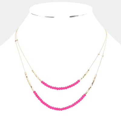 Fashnzfab Faceted Beaded Double Layered Bib Necklace In Pink