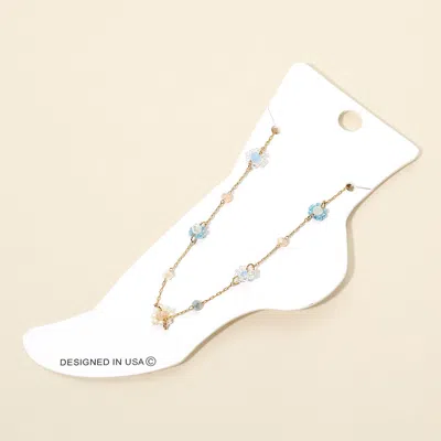 Fashnzfab Faceted Beaded Floral Bead Station Anklet In Gold