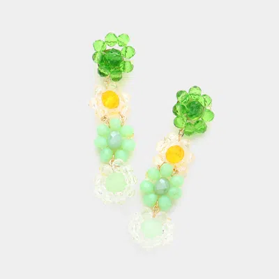 Fashnzfab Faceted Beaded Flower Link Dangle Earrings - Green