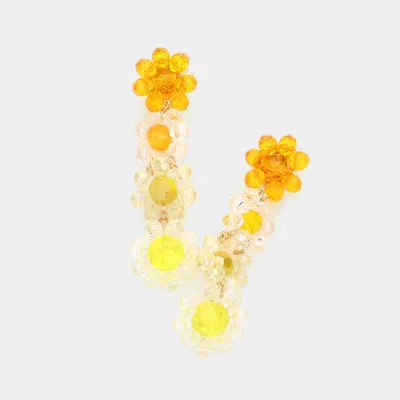 Fashnzfab Faceted Beaded Flower Link Dangle Earrings In Yellow