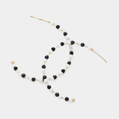 Fashnzfab Faceted Beaded Hoop Earrings - Black, Gold, White