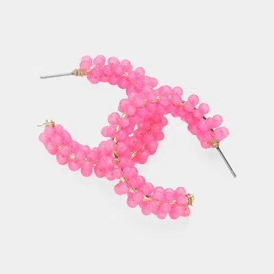 Fashnzfab Faceted Beaded Hoop Earrings - Fuchsia In Pink
