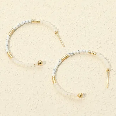 Fashnzfab Faceted Beaded Hoop Earrings - Gold, White In Multi