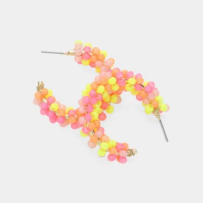 Fashnzfab Faceted Beaded Hoop Earrings - Multi