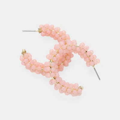 Fashnzfab Faceted Beaded Hoop Earrings In Pink