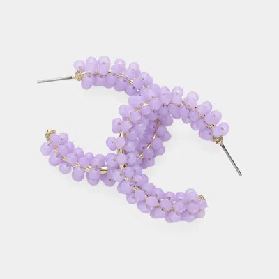 Fashnzfab Faceted Beaded Hoop Earrings In Purple