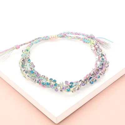 Fashnzfab Faceted Beaded Layered Adjustable Cinch Pull Tie Bracelet Multi In Blue