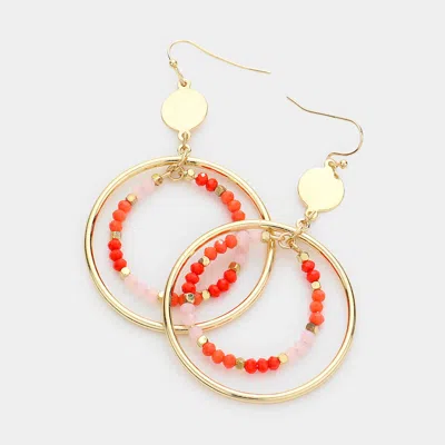 Fashnzfab Faceted Beaded Open Circle Accented Dangle Earrings In Gold