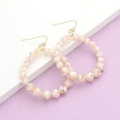 Fashnzfab Faceted Beaded Open Circle Dangle Earrings - Ivory In Pink