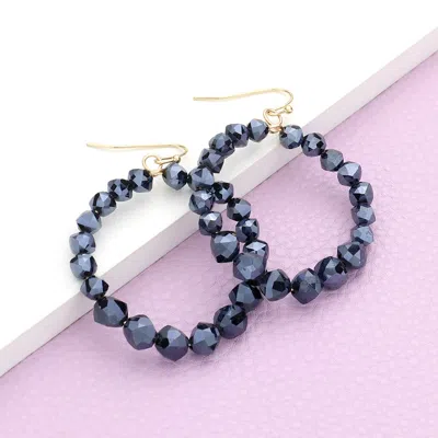 Fashnzfab Faceted Beaded Open Circle Dangle Earrings In Black