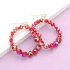 Fashnzfab Faceted Beaded Open Circle Dangle Earrings In Red