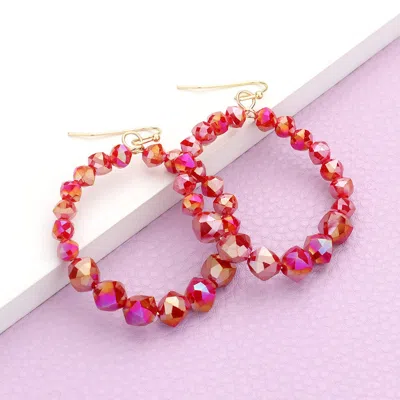 Fashnzfab Faceted Beaded Open Circle Dangle Earrings In Red