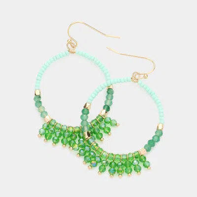 Fashnzfab Faceted Beaded Open Circle Tassel Dangle Earrings In Green