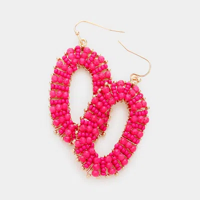 Fashnzfab Faceted Beaded Open Hexagon Dangle Earrings - Pink