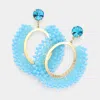 Fashnzfab Faceted Beaded Open Oval Dangle Earrings - Gold, Turquoise In Multi