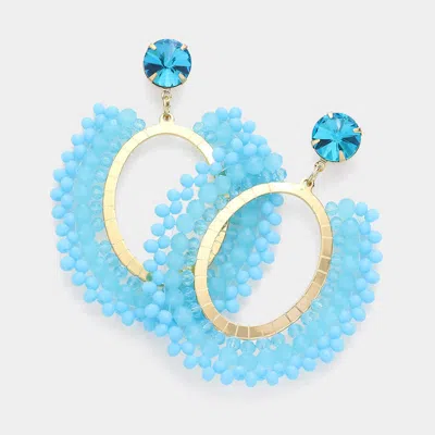 Fashnzfab Faceted Beaded Open Oval Dangle Earrings - Gold, Turquoise In Multi