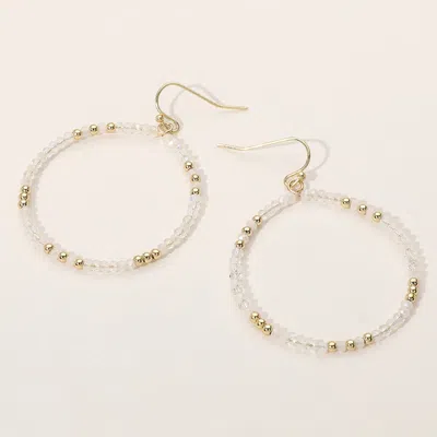Fashnzfab Faceted Beaded Open Ring Dangle Earrings - Gold, White