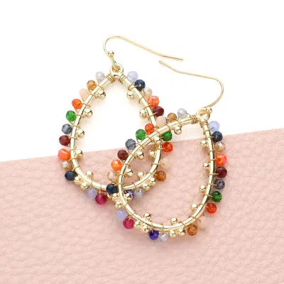 Fashnzfab Faceted Beaded Open Teardrop Dangle Earrings - Dark, Gold, Multi