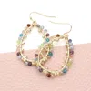 Fashnzfab Faceted Beaded Open Teardrop Dangle Earrings - Gold, Light, Multi In Multi