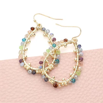 Fashnzfab Faceted Beaded Open Teardrop Dangle Earrings - Gold, Light, Multi