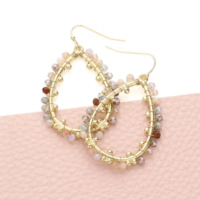 Fashnzfab Faceted Beaded Open Teardrop Dangle Earrings - Gold, Multi