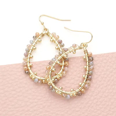 Fashnzfab Faceted Beaded Open Teardrop Dangle Earrings - Gold, Multi, Neutral