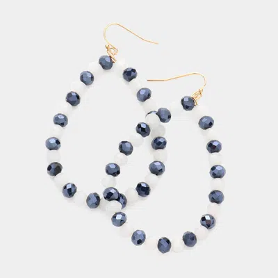 Fashnzfab Faceted Beaded Open Teardrop Dangle Earrings - Hematite, White In Black