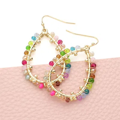 Fashnzfab Faceted Beaded Open Teardrop Dangle Earrings - Multi