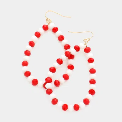 Fashnzfab Faceted Beaded Open Teardrop Dangle Earrings - Red, White
