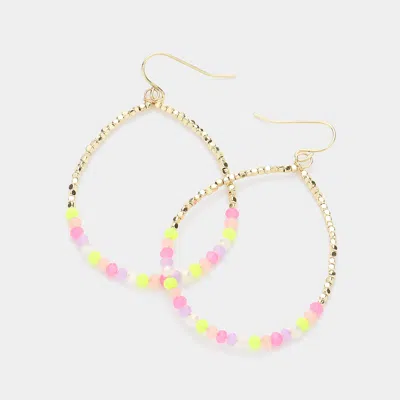 Fashnzfab Faceted Beaded Open Teardrop Dangle Earrings - Multi In Pink