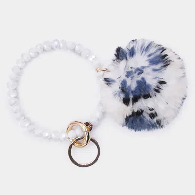 Fashnzfab Faceted Beaded Pom Pom Keychain / Bracelet Gray