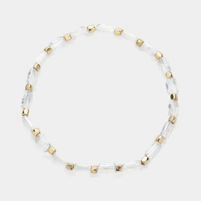 Fashnzfab Faceted Beaded Stretch Bracelet Ab, Clear, Gold In Multi