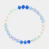 Fashnzfab Faceted Beaded Stretch Bracelet Blue, Gold In Multi