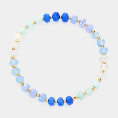 Fashnzfab Faceted Beaded Stretch Bracelet Blue, Gold In Multi