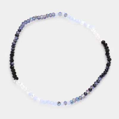 Fashnzfab Faceted Beaded Stretch Bracelet Navy In Blue