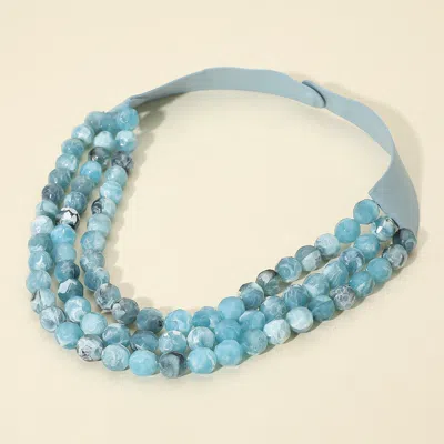 Fashnzfab Faceted Beaded Triple Layered Magnetic Collar Necklace In Blue