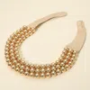 Fashnzfab Faceted Beaded Triple Layered Magnetic Collar Necklace In Gold