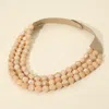 Fashnzfab Faceted Beaded Triple Layered Magnetic Collar Necklace In Neutral