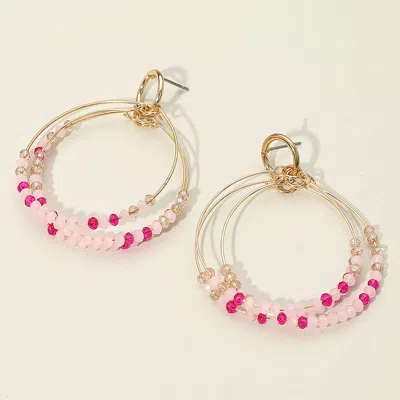 Fashnzfab Faceted Beaded Triple Open Circle Layered Dangle Earrings - Fuchsia In Pink