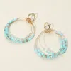 Fashnzfab Faceted Beaded Triple Open Circle Layered Dangle Earrings In Blue