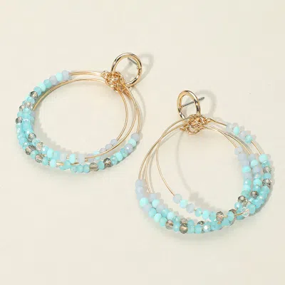 Fashnzfab Faceted Beaded Triple Open Circle Layered Dangle Earrings In Blue
