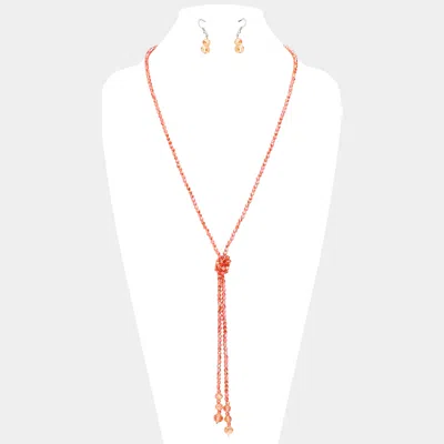 Fashnzfab Faceted Beaded Y Shaped Necklace In Pink