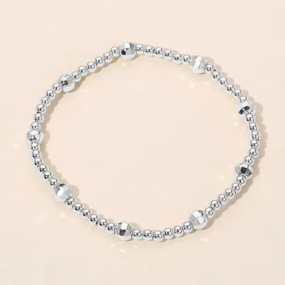 Fashnzfab Faceted Beads Accent Stainless Steel Ball Beaded Stretch Bracelet In Metallic
