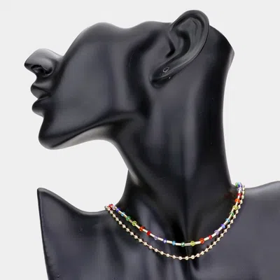 Fashnzfab Faceted Beads Accented Double Layered Necklace In Multi