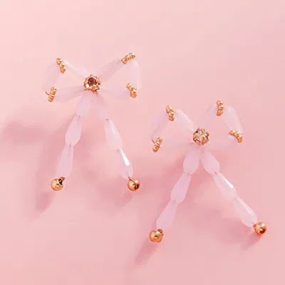 Fashnzfab Faceted Beads Bow Earrings - Pink