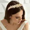 Fashnzfab Faceted Beads Pointed Stone Paved Leaf Cluster Wrap Headpiece In Gold