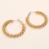 Fashnzfab Faceted Beads Stones Wrapped Hoop Earrings - Mustard In Gold