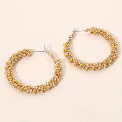 Fashnzfab Faceted Beads Stones Wrapped Hoop Earrings - Mustard In Gold